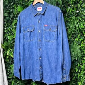 Wrangler Denim Shirt Mens‎ Large Blue Jeans Long Sleeve Western Casual 3504